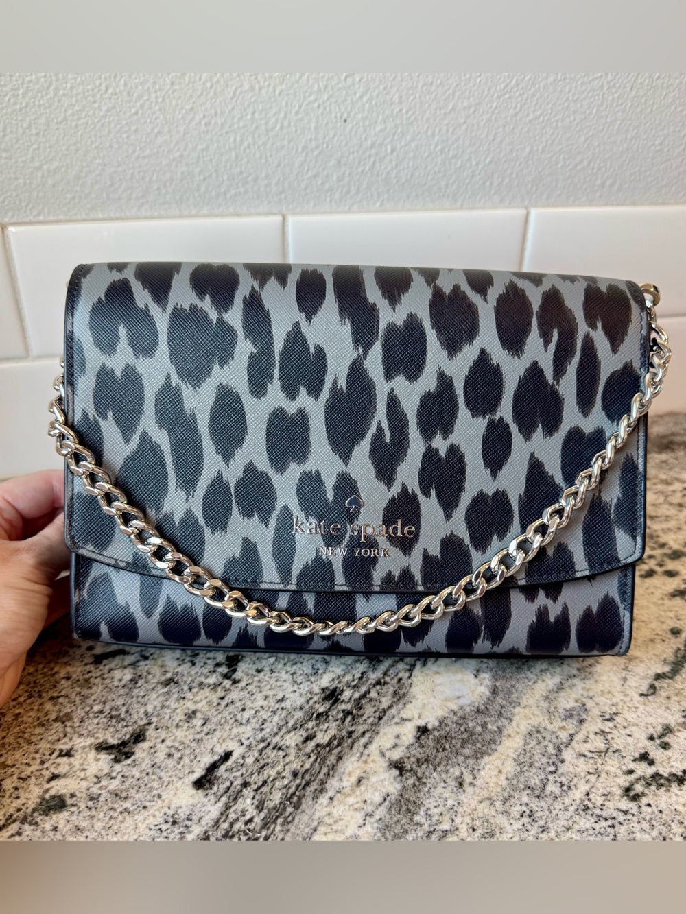 kate spade Carson Crossbody in Leopard Print Grey. Like new!